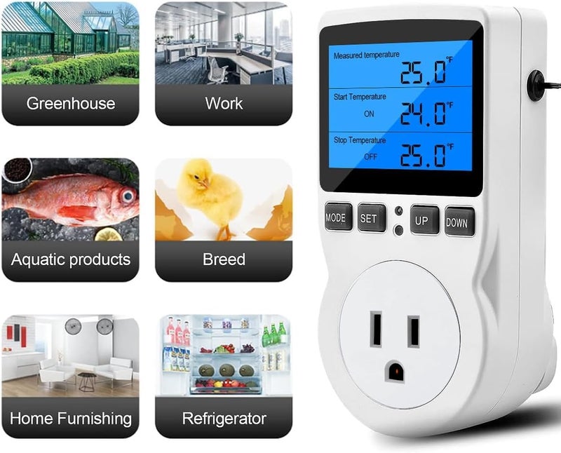 diymore Digital Thermostat Temperature Controller Electric Digital RV Thermostat Heating Cooling Control Mode Timer 1800W 120V 15A Incubator Thermometer Reptile Thermostat Greenhouse Pool Thermometer - Image 4